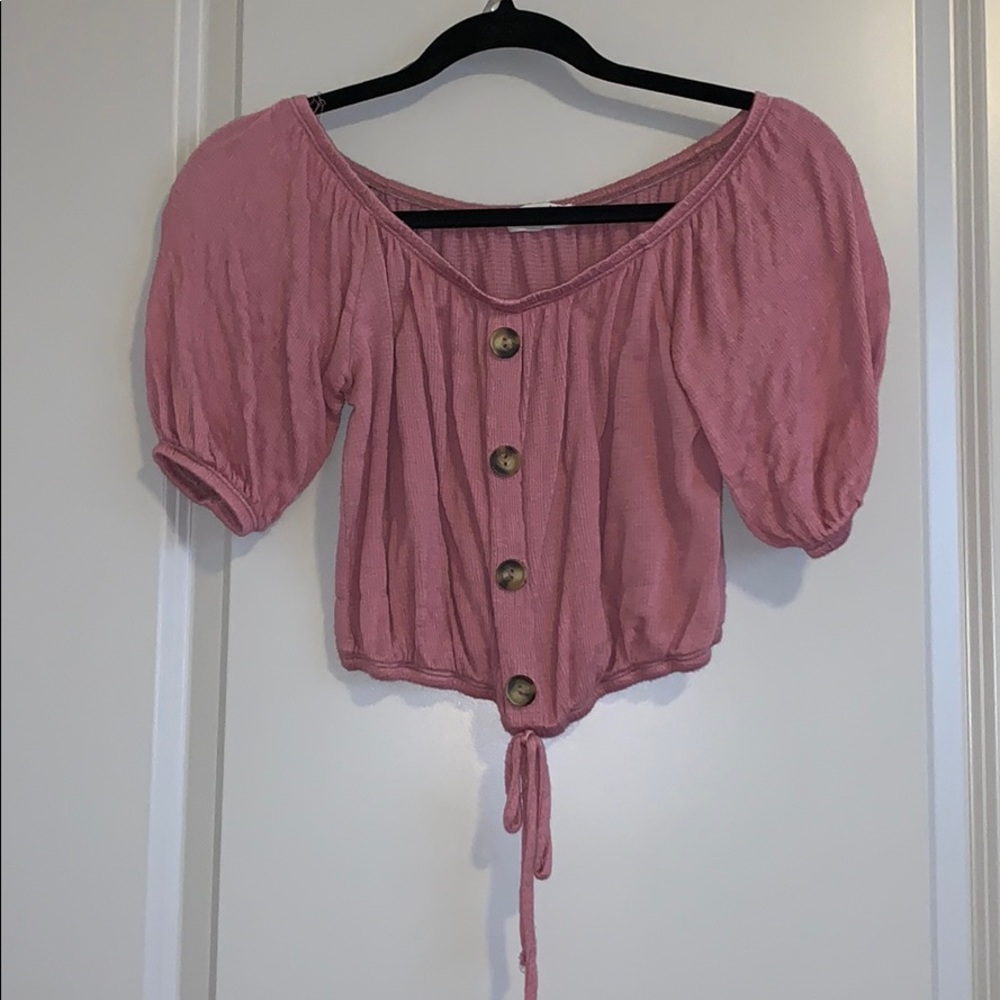 Pink Button Down Crop Top